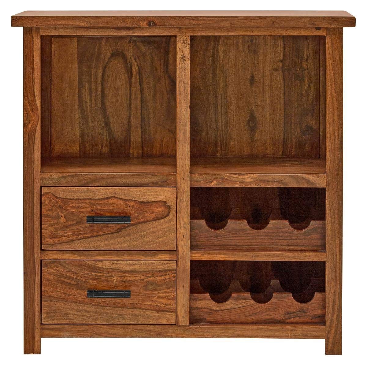 Nevil Bar Sheesham Wood Bar Cabinet | for Home & Living Room | Liquor Storage | with Wine Glass Storage | Brown