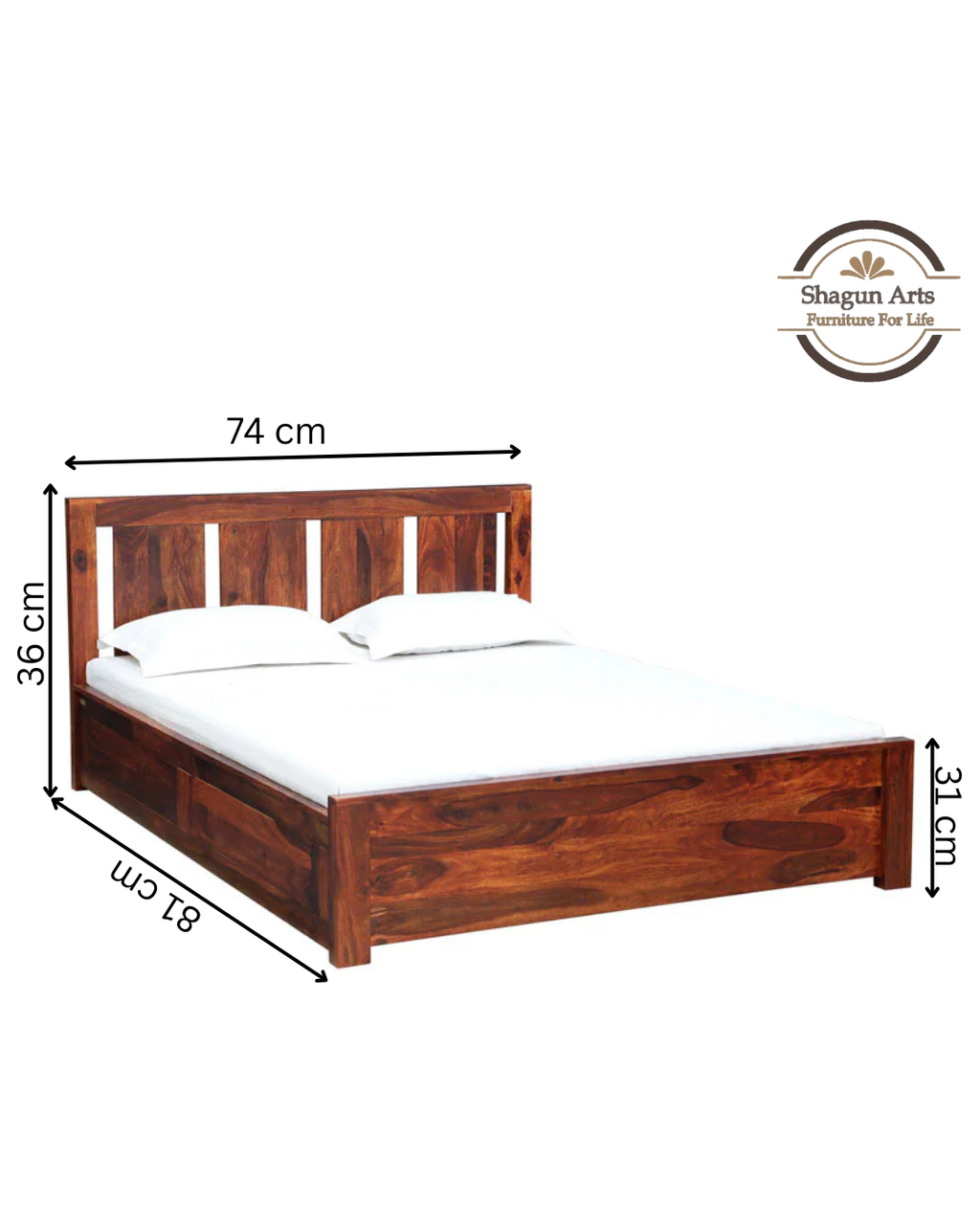 Denzel  Solid Wood King Size Bed with Storage in Honey Oak Finish
