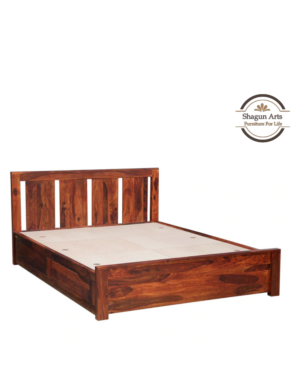 Denzel  Solid Wood King Size Bed with Storage in Honey Oak Finish