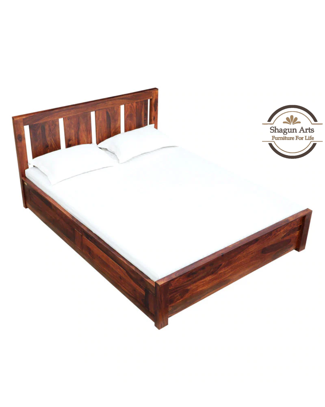 Denzel  Solid Wood King Size Bed with Storage in Honey Oak Finish