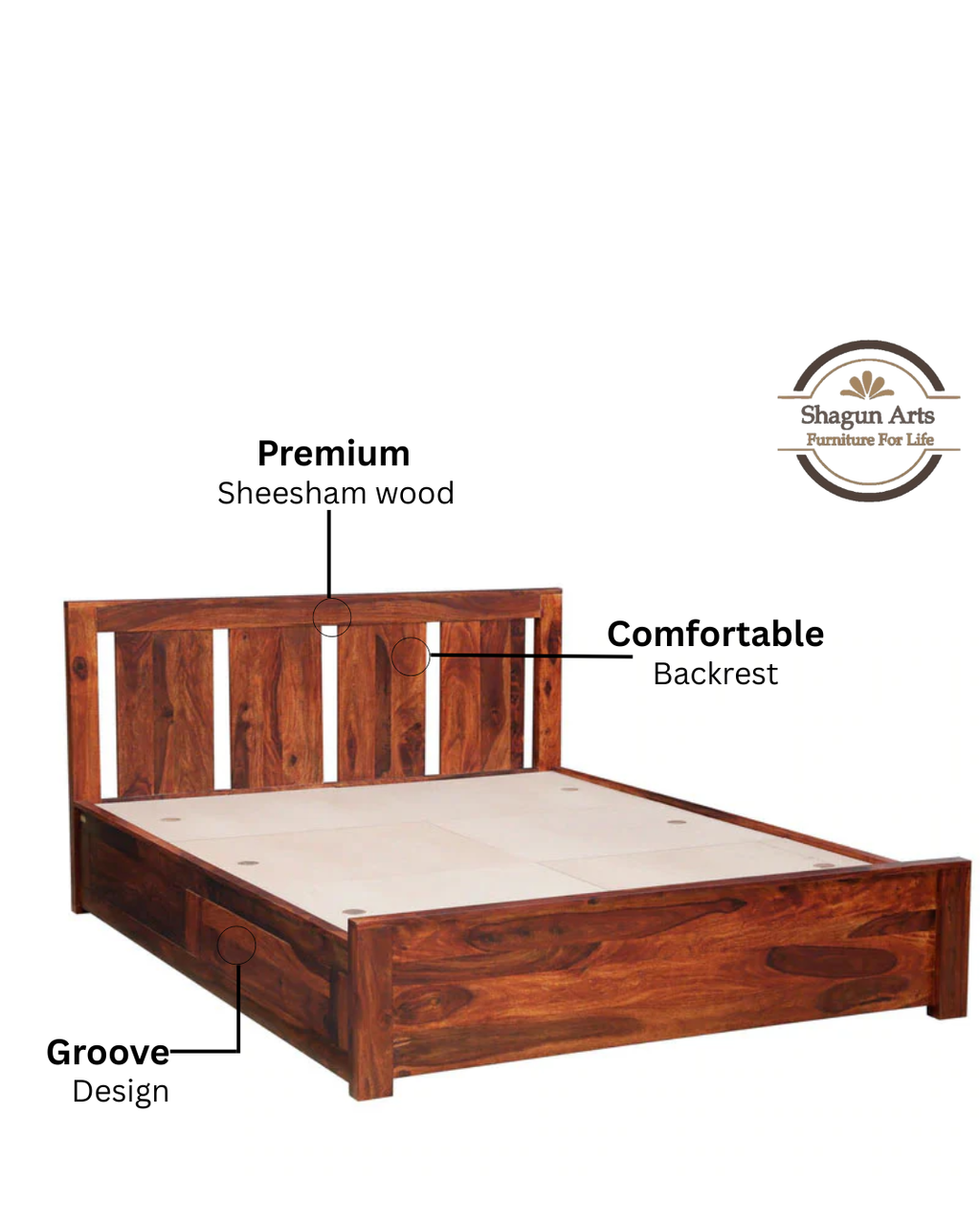 Denzel  Solid Wood King Size Bed with Storage in Honey Oak Finish
