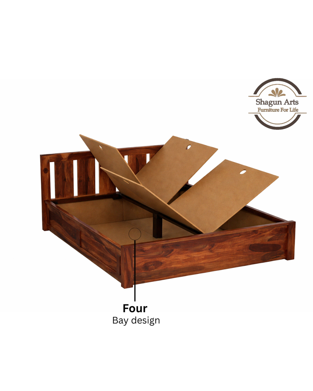 Denzel  Solid Wood King Size Bed with Storage in Honey Oak Finish