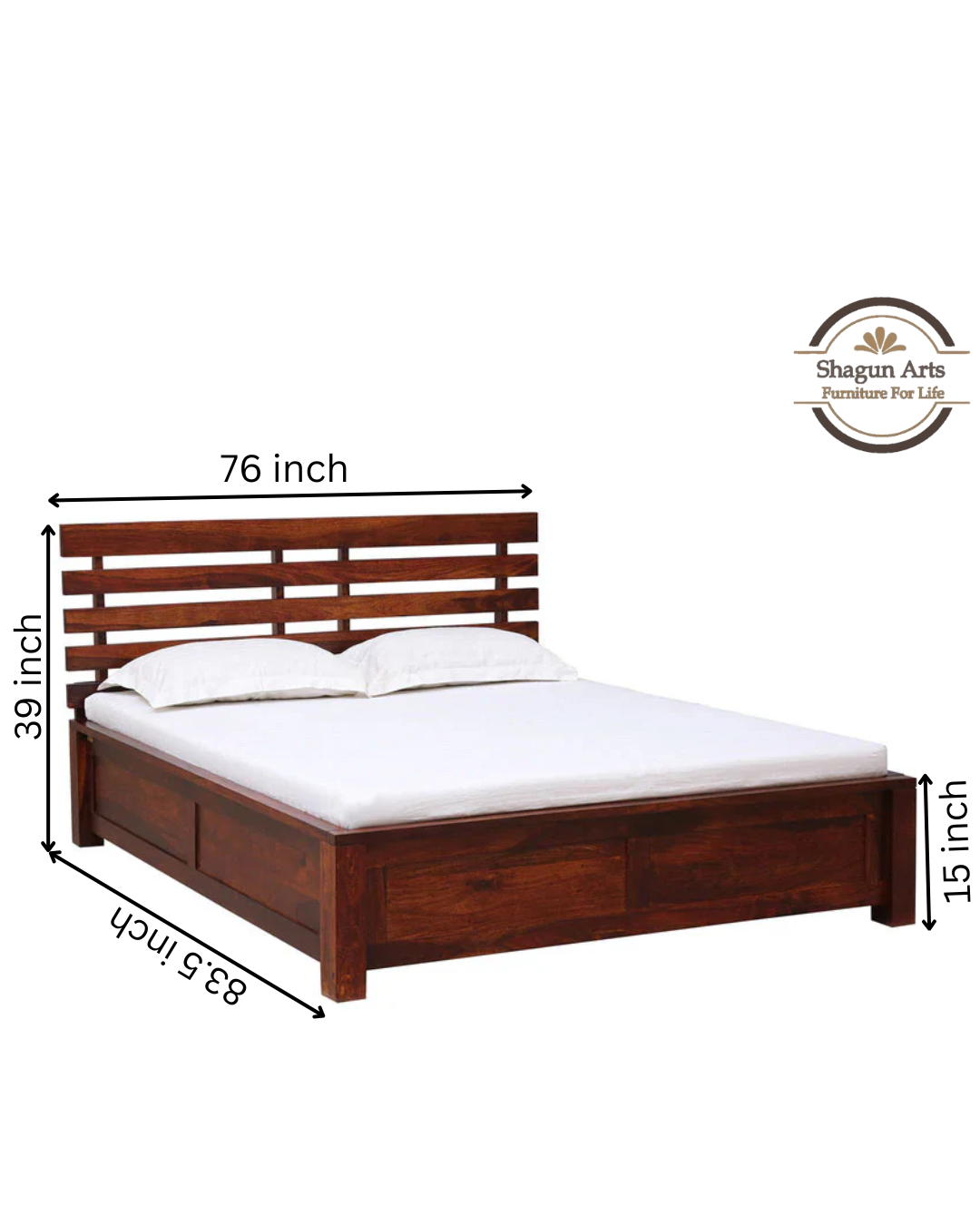 Solid Wood King Size Bed with Storage in Honey Oak Finish