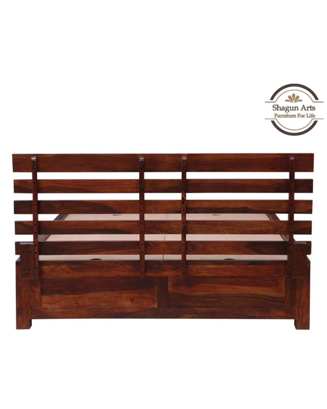 Solid Wood King Size Bed with Storage in Honey Oak Finish