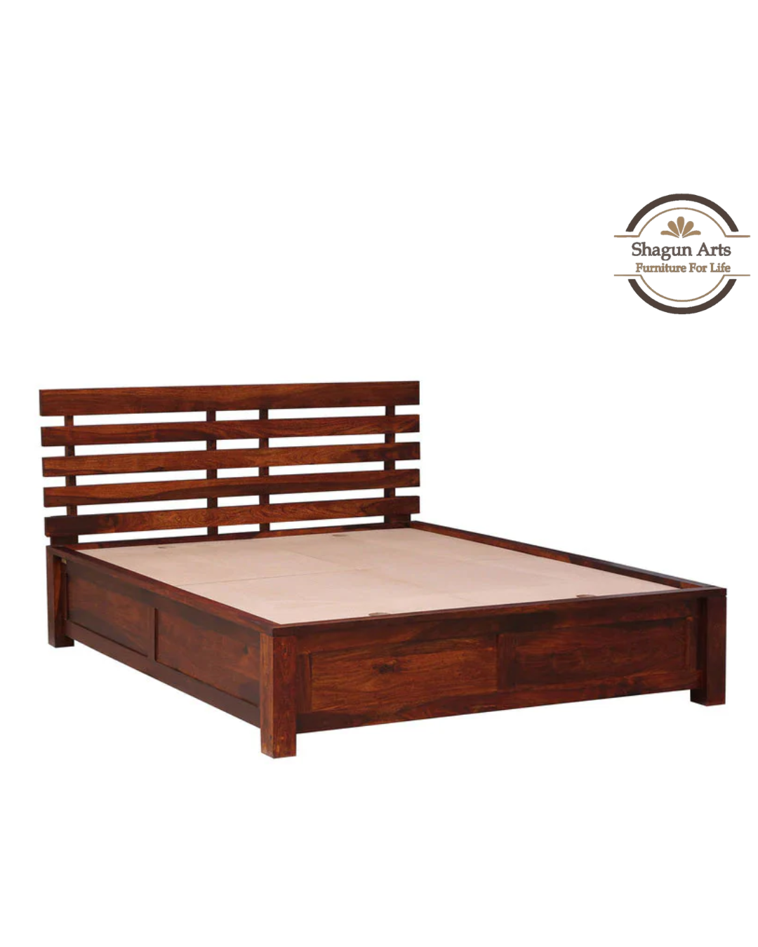Solid Wood King Size Bed with Storage in Honey Oak Finish