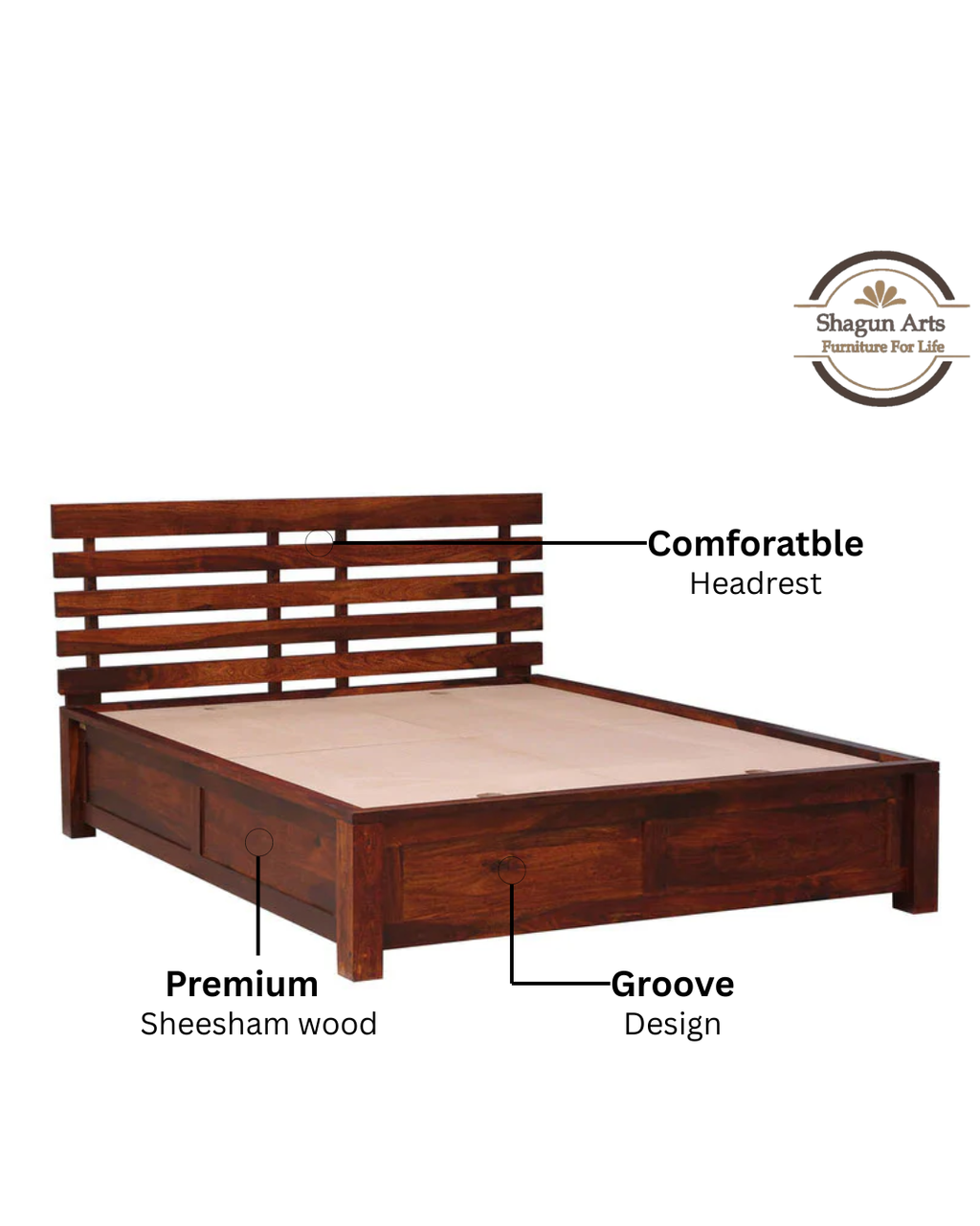 Solid Wood King Size Bed with Storage in Honey Oak Finish