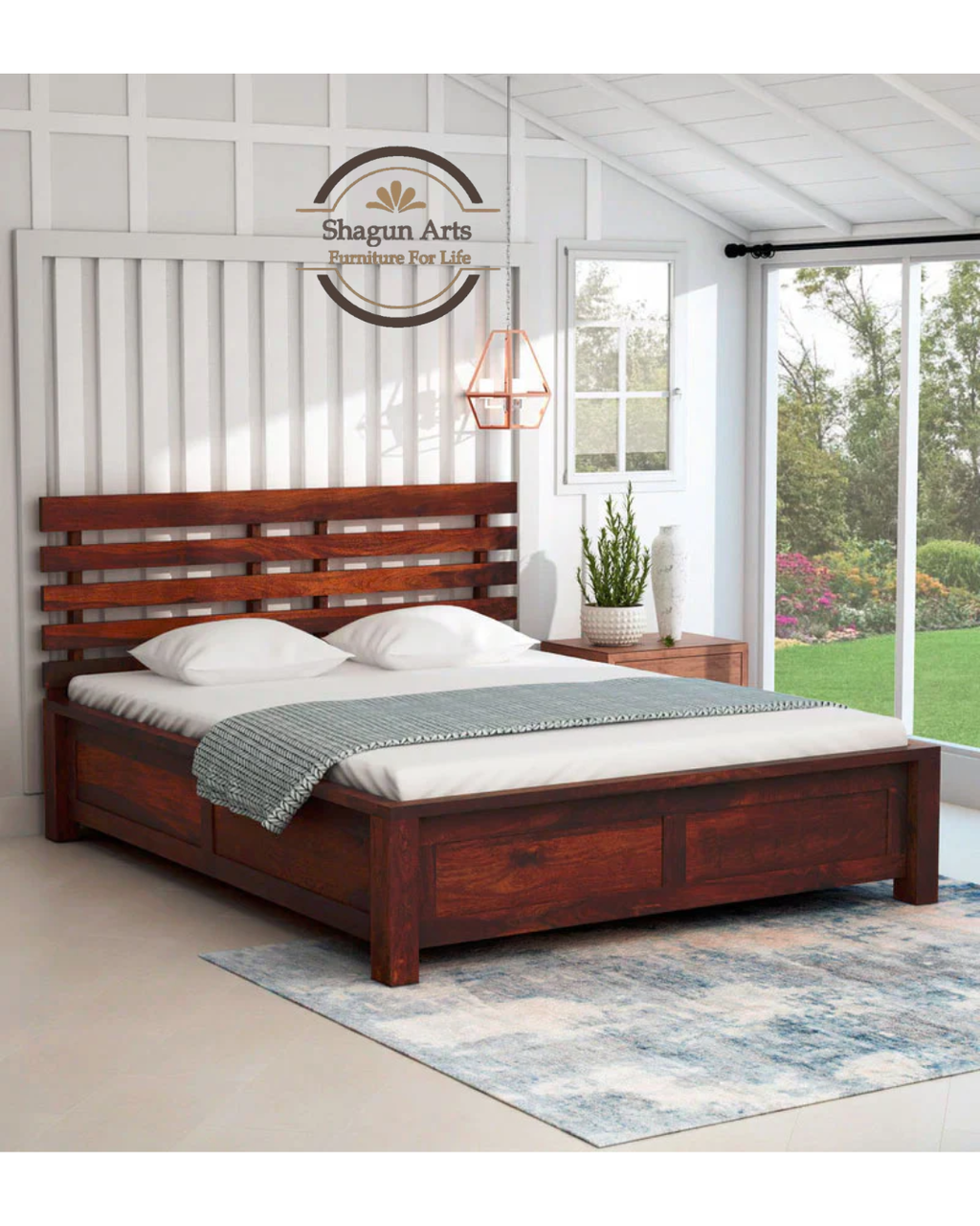 Solid Wood King Size Bed with Storage in Honey Oak Finish