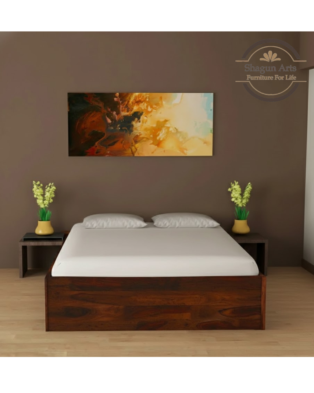 Solid Wood King Size Bed with Storage in Provincial Teak Finish