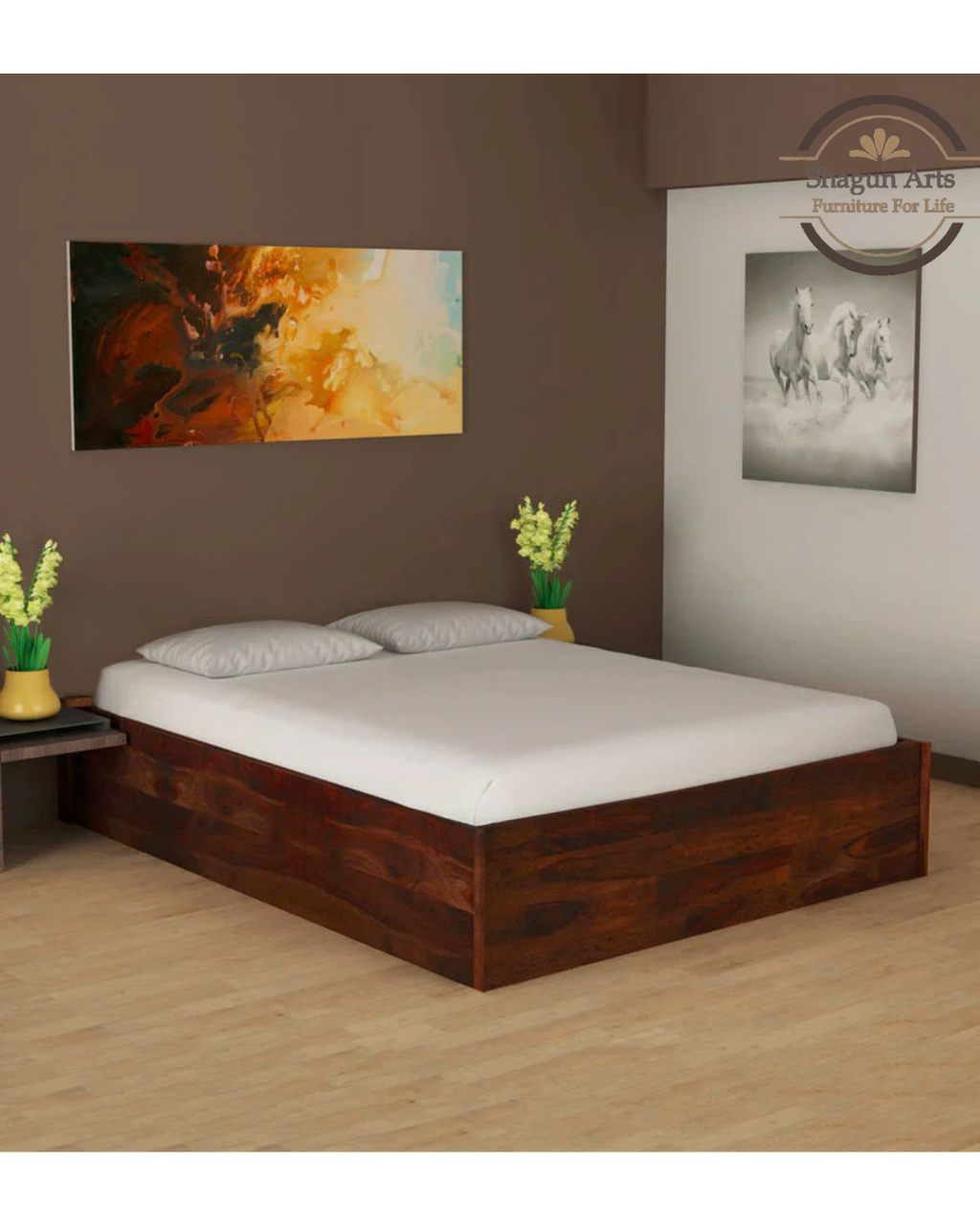 Solid Wood King Size Bed with Storage in Provincial Teak Finish
