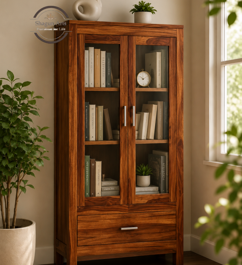 Briar Solid Wood Glass Door Display Cabinet