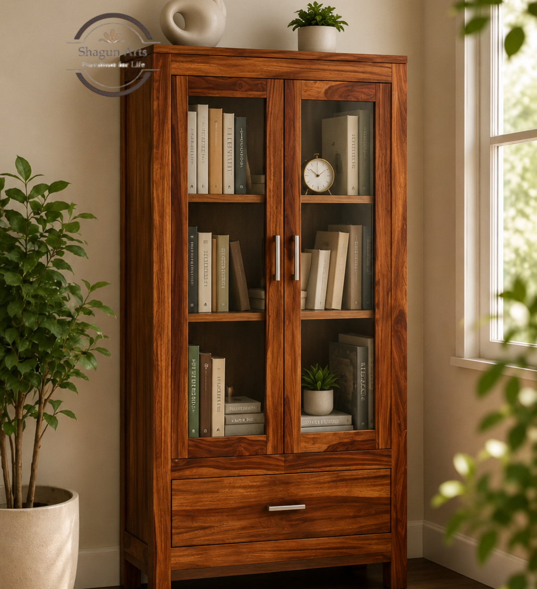 Briar Solid Wood Glass Door Display Cabinet