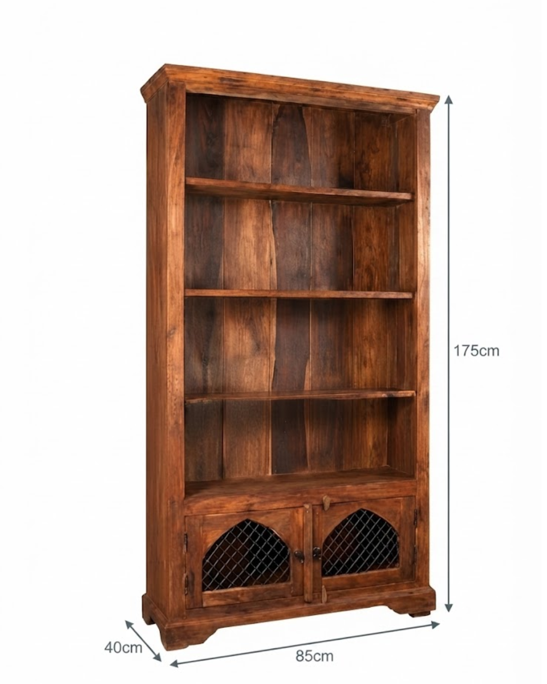 Oriel Solid Sheesham Wood Bookshelf with 2 Storage Cabinets In Natural Brown Finish