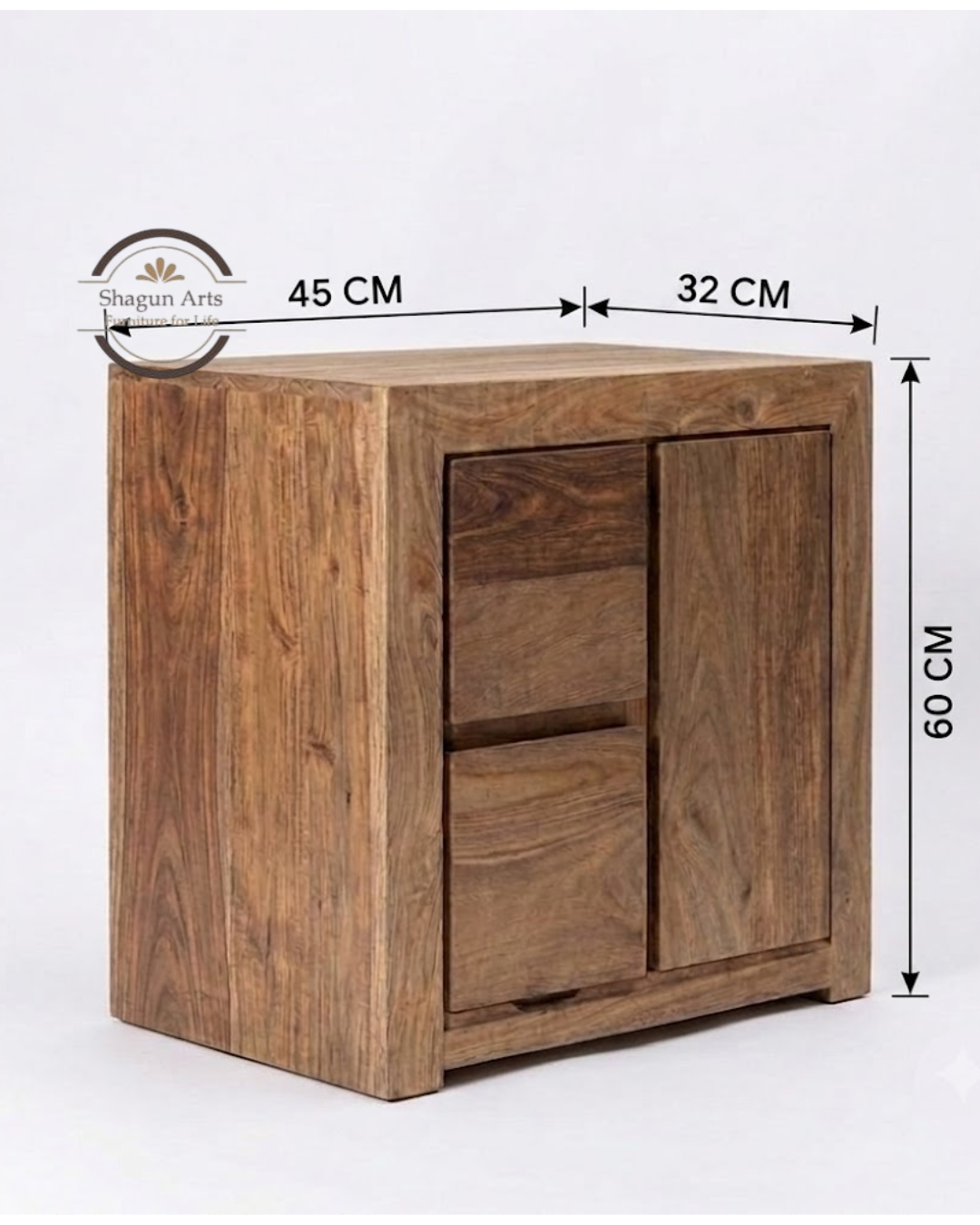 Tapan Solid Sheesham Wood Bedside Table with Spacious Drawer and Spacious Cabinet In Natural Brown Finish
