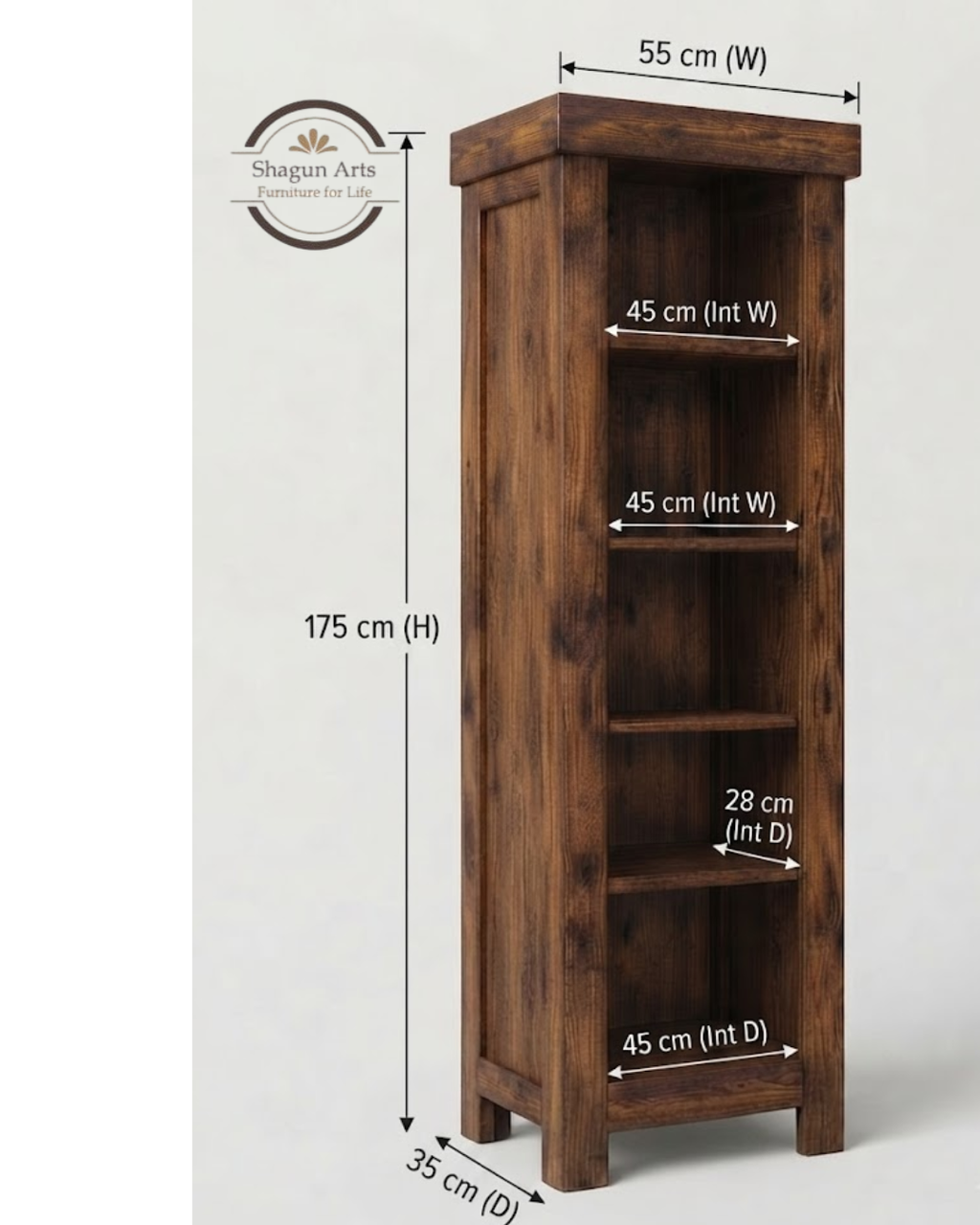 Stanfield Solid Sheesham Wooden 4-Tier Corner Book Shelf In Natural Brown Finish