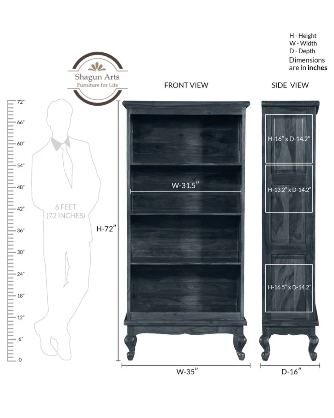Portus Solid Sheesham Wood Book Shelf in Honey Oak Finish