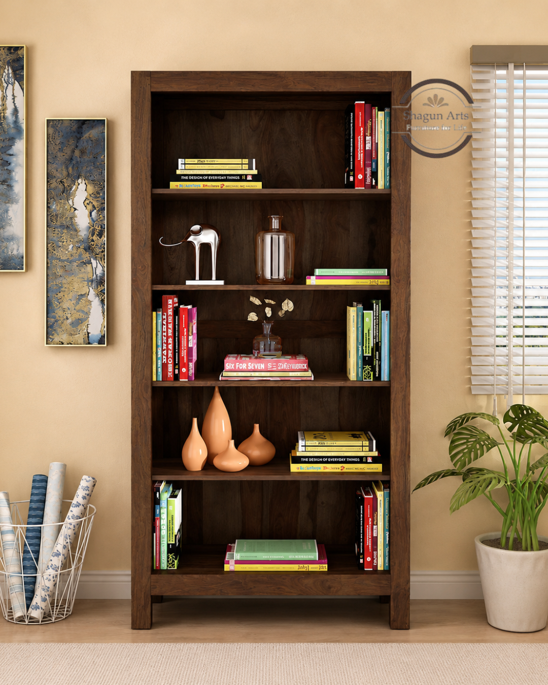 Fanny Solid Sheesham Wood Book Shelf in Provincial Teak Finish