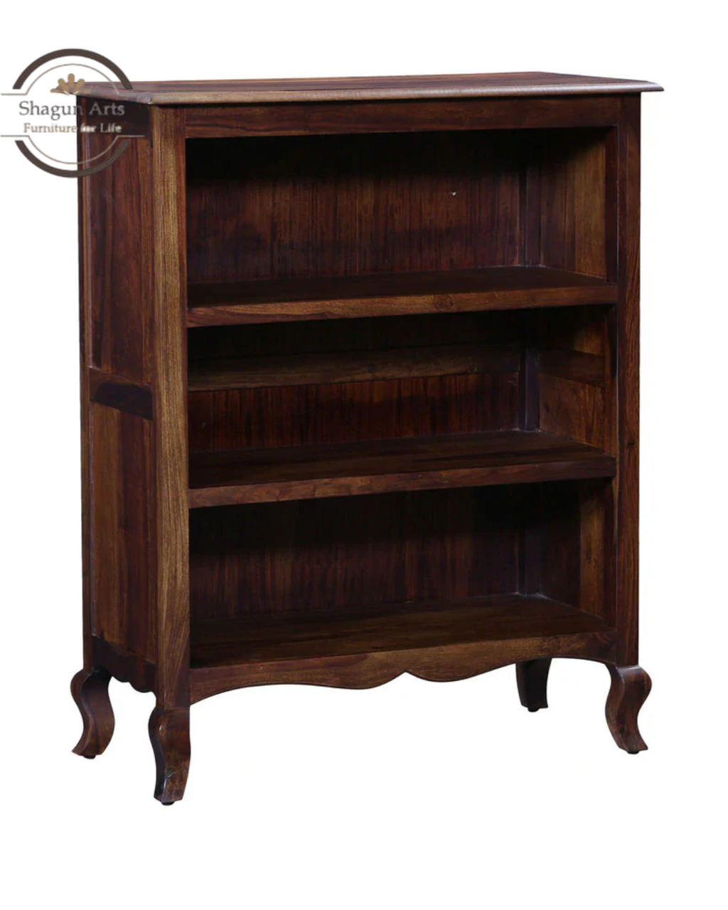 Osias Solid Sheesham Wood Bookshelf with Curved Legs In Provencial Teak Finish