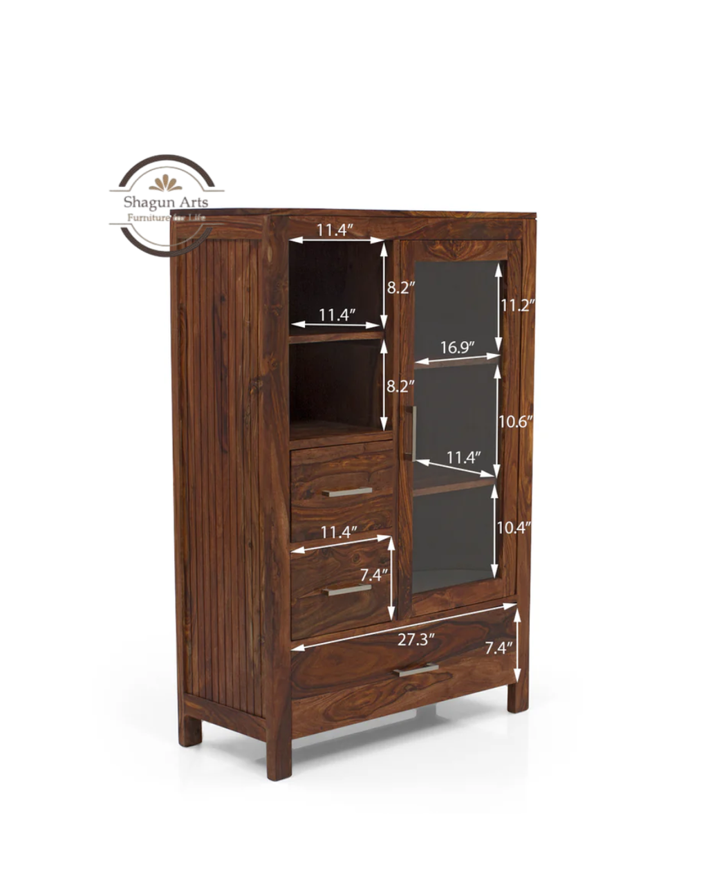 Theo Solid Sheesham Wood Multi-Storage Bookshelf Carnegie Cabinet