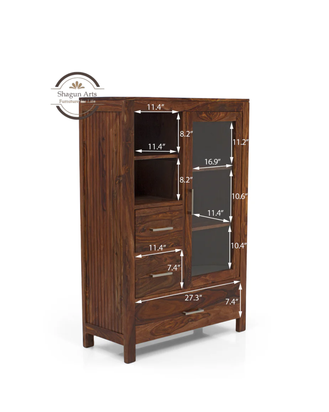 Theo Solid Sheesham Wood Multi-Storage Bookshelf Carnegie Cabinet