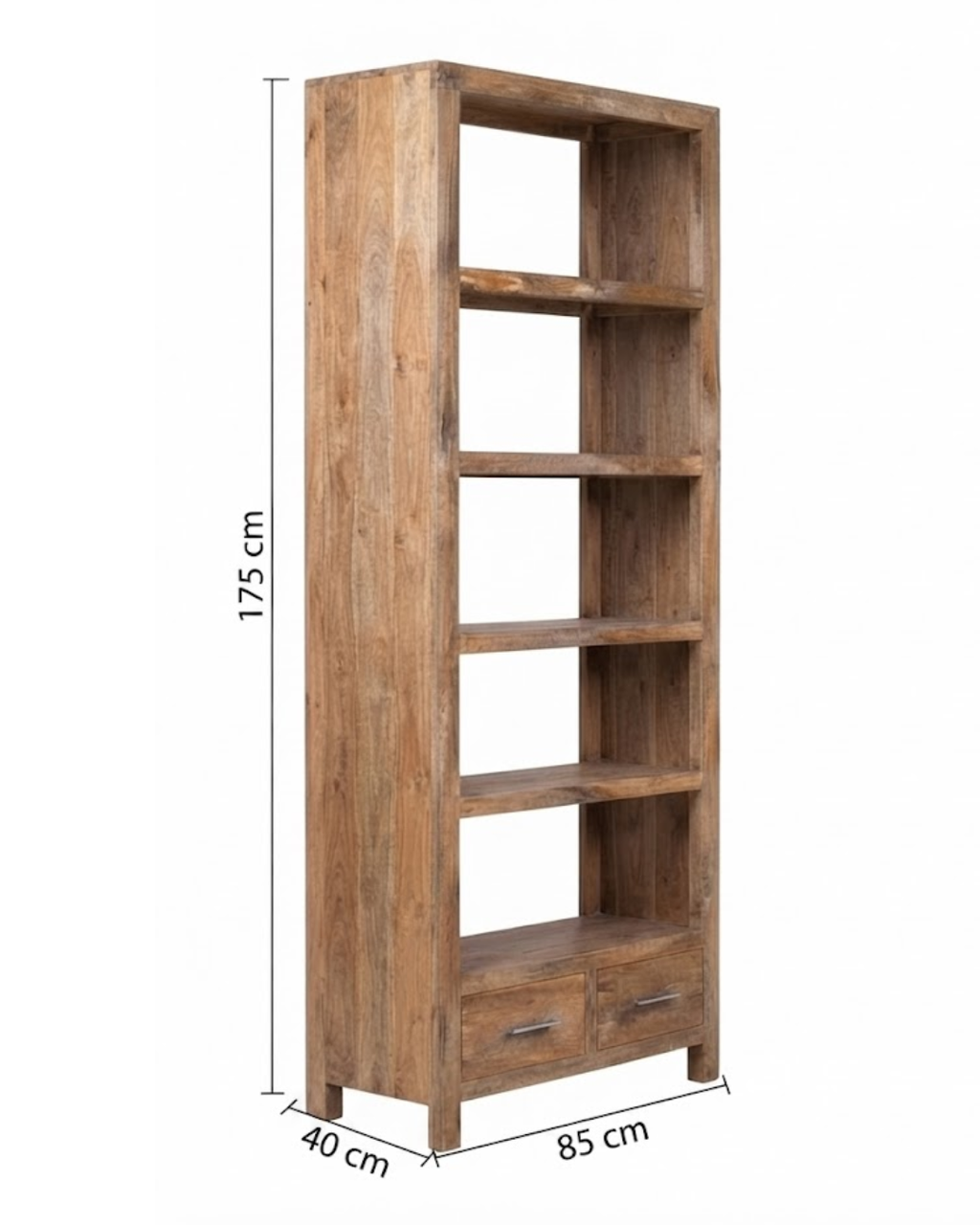 Eldrige Solid Wood 4-Tier Bookshelf with 2 Bottom Drawers In Natural Brown Finish