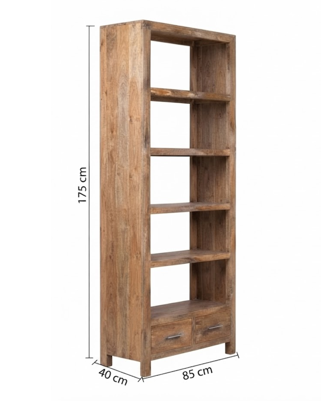 Eldrige Solid Wood 4-Tier Bookshelf with 2 Bottom Drawers In Natural Brown Finish