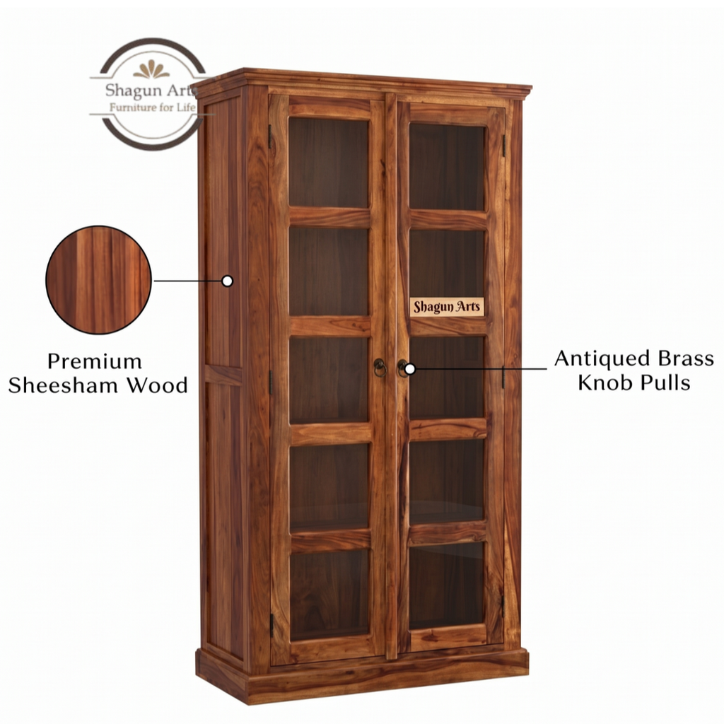 Carys Solid Sheesham Wood Glass Door Display Cabinet