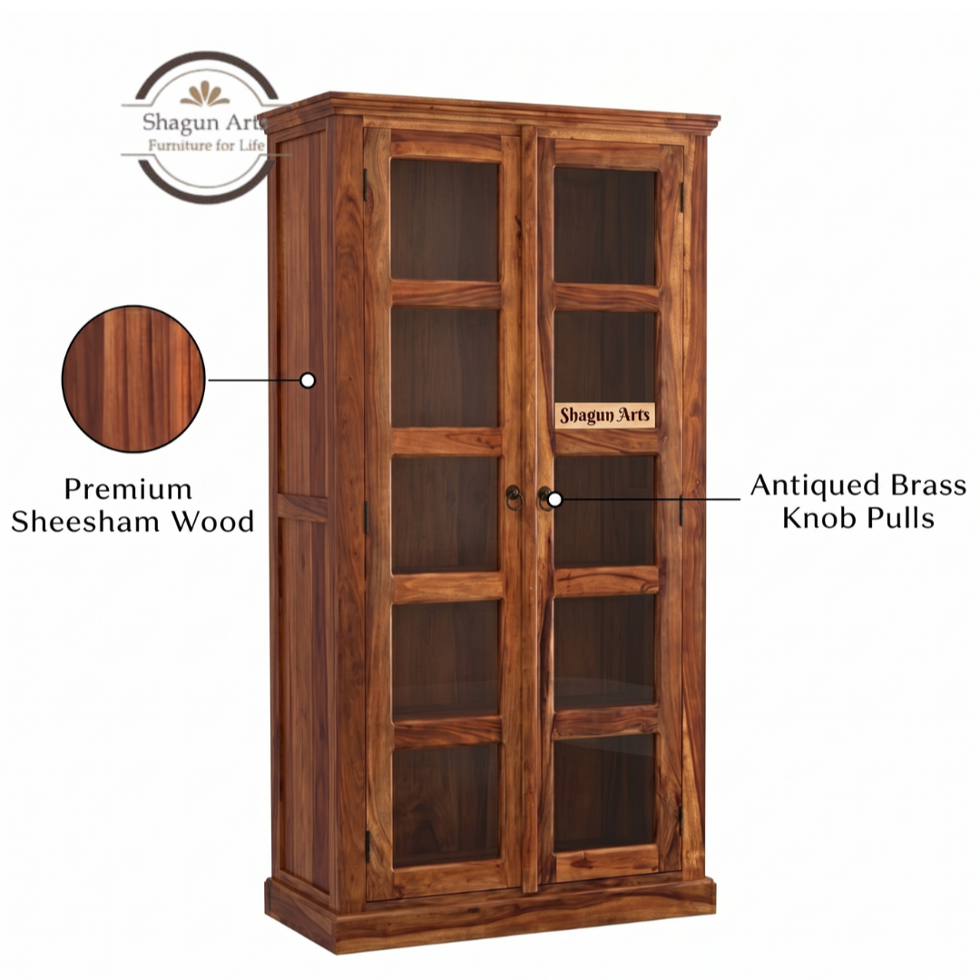 Carys Solid Sheesham Wood Glass Door Display Cabinet