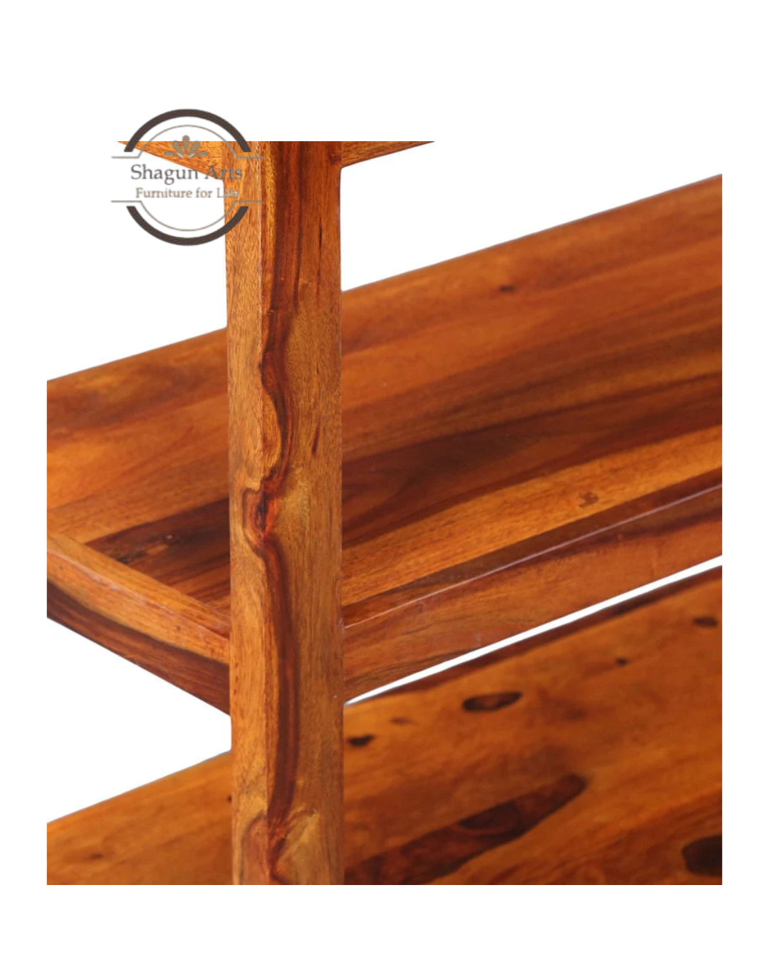 Lacey Solid Sheesham Wood Bookshelf with Decorative Tile Accent in Honey Oak Finish