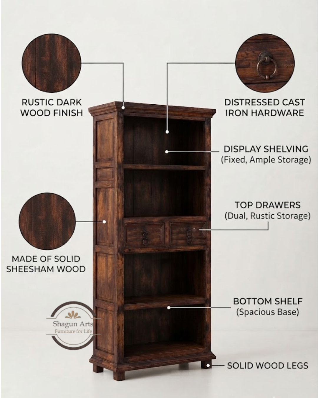 Anne Solid Sheesham Bookshelf with Drawer In Honey Oak Finish