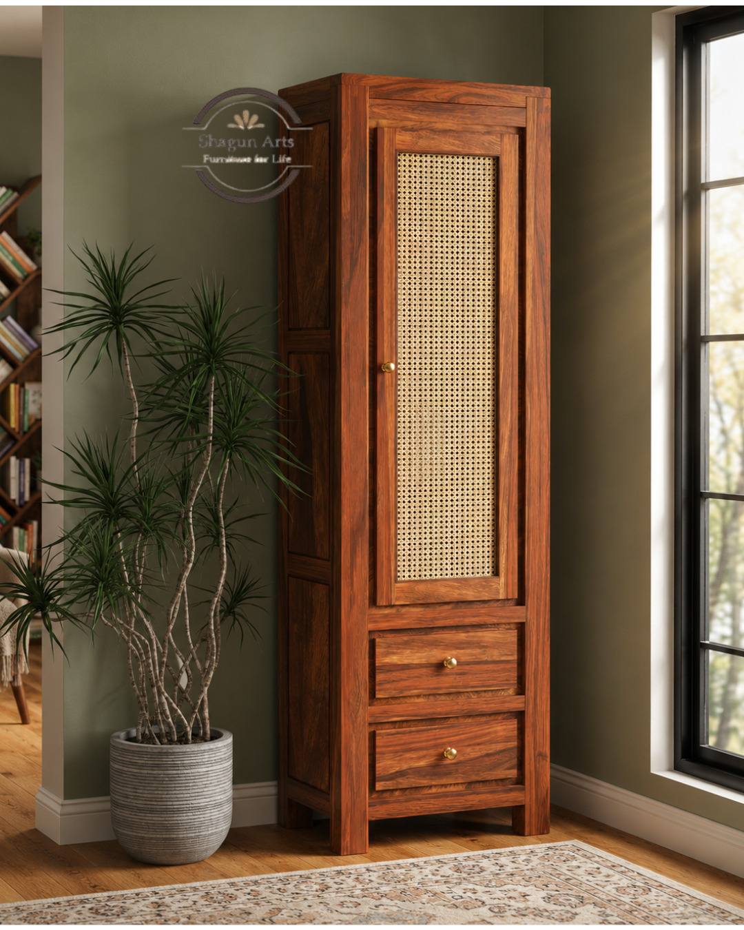 Liora22Solid Wood Cane Door Storage Cabinet