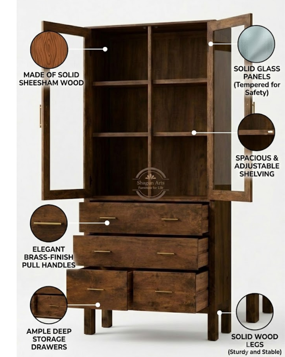 Emerson Solid Sheesham Wood Book Shelf In Provencial Teak Finish