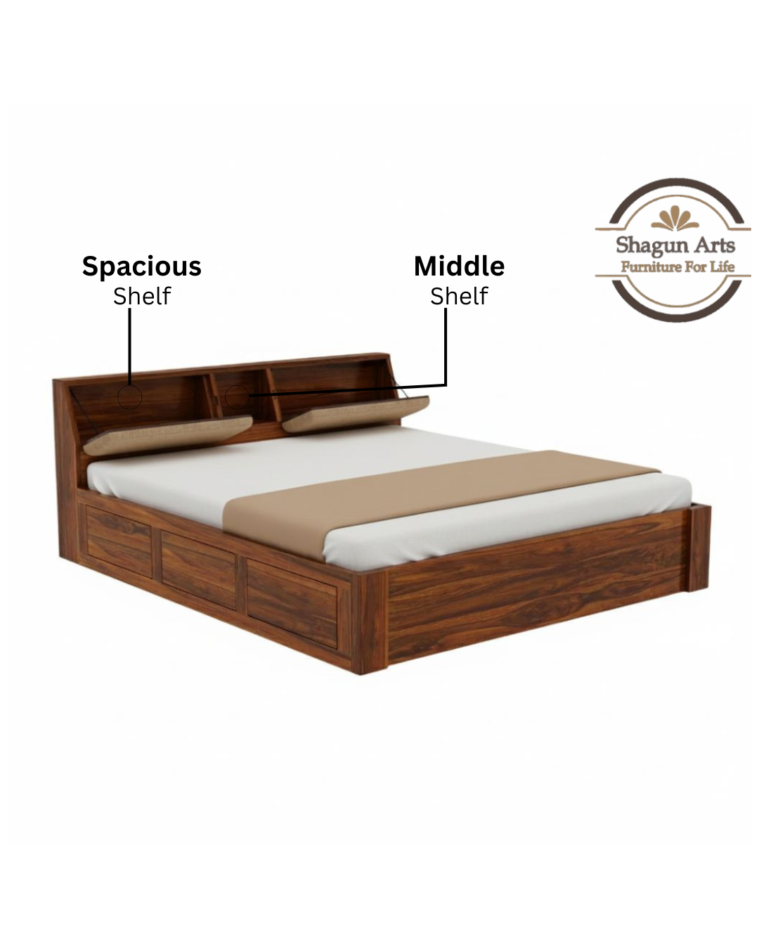 Laken Solid Sheesham Wood King Size Bed in Honey Oak Finish