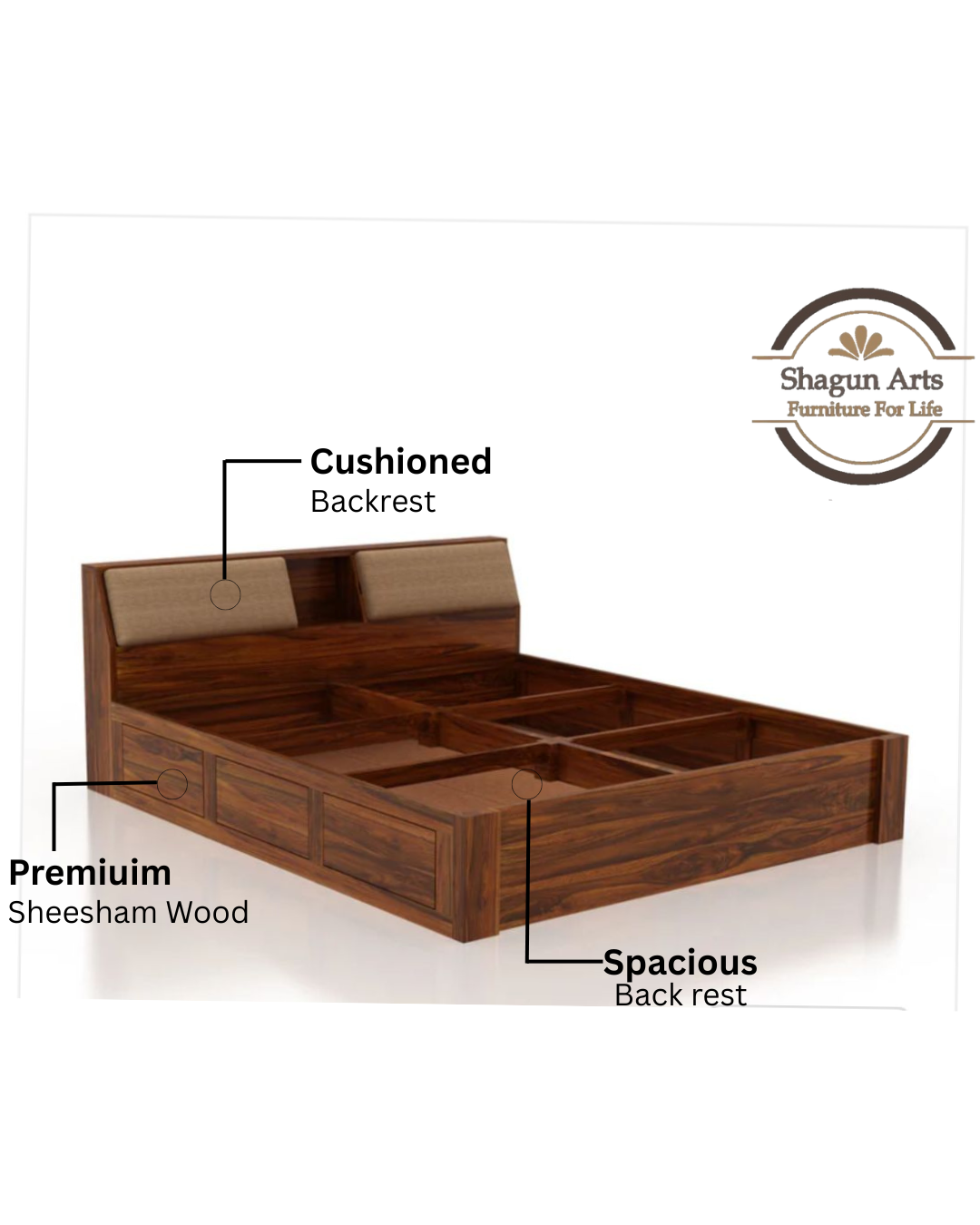 Laken Solid Sheesham Wood King Size Bed in Honey Oak Finish