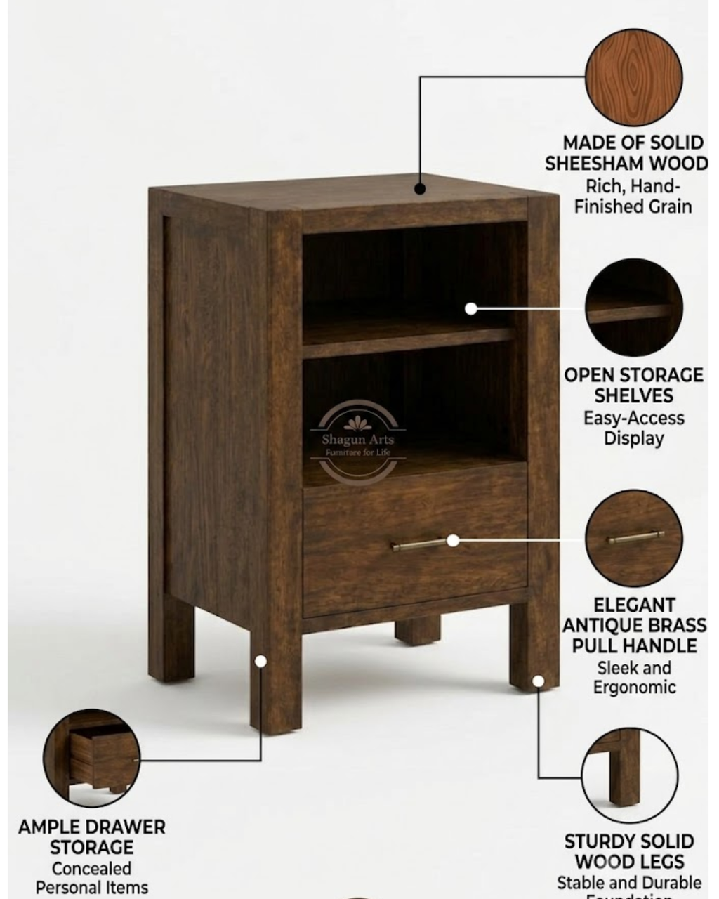 Vayaka Solid Sheesham Wood Cabinet In Honey Oak Finish