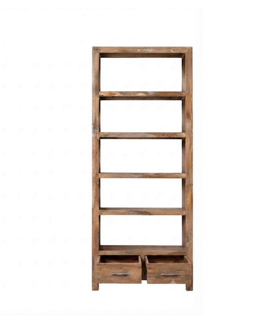 Eldrige Solid Wood 4-Tier Bookshelf with 2 Bottom Drawers In Natural Brown Finish