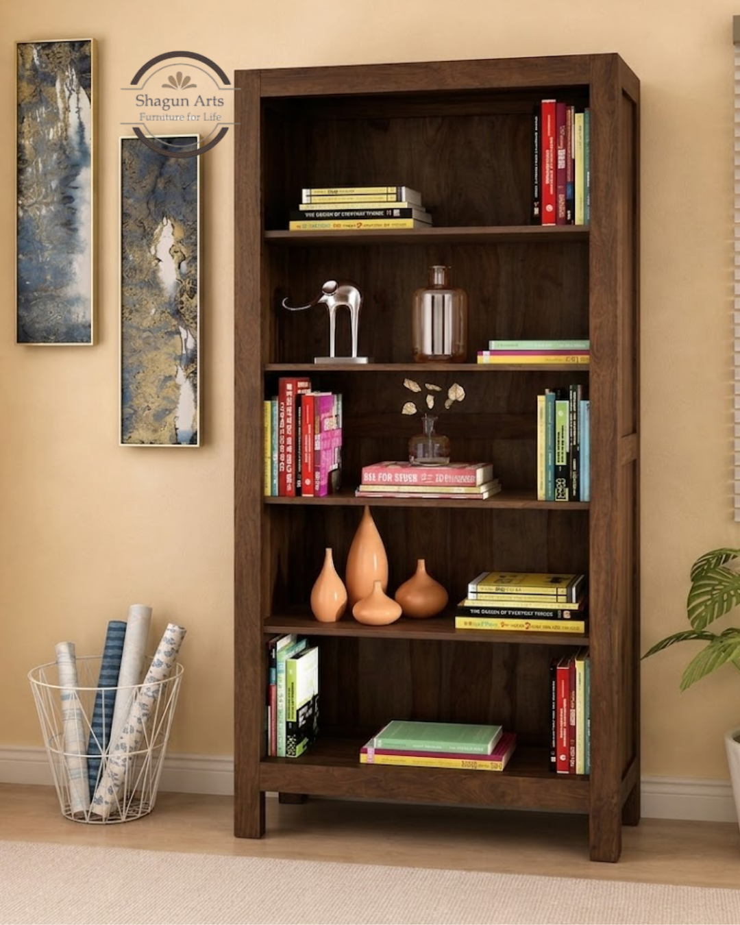 Fanny Solid Sheesham Wood Book Shelf in Provincial Teak Finish