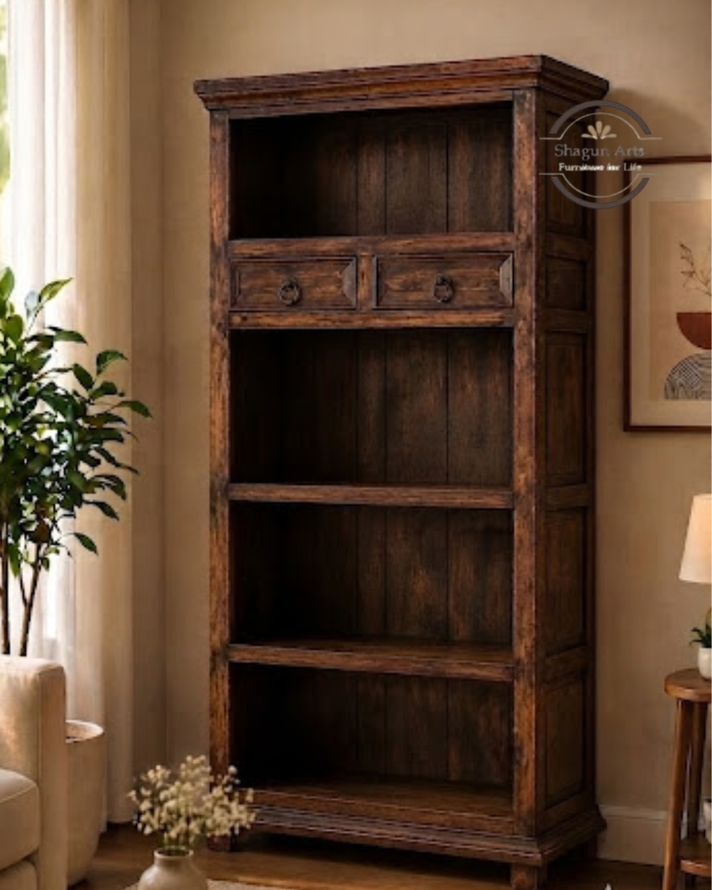 Anne Solid Sheesham Bookshelf with Drawer In Honey Oak Finish