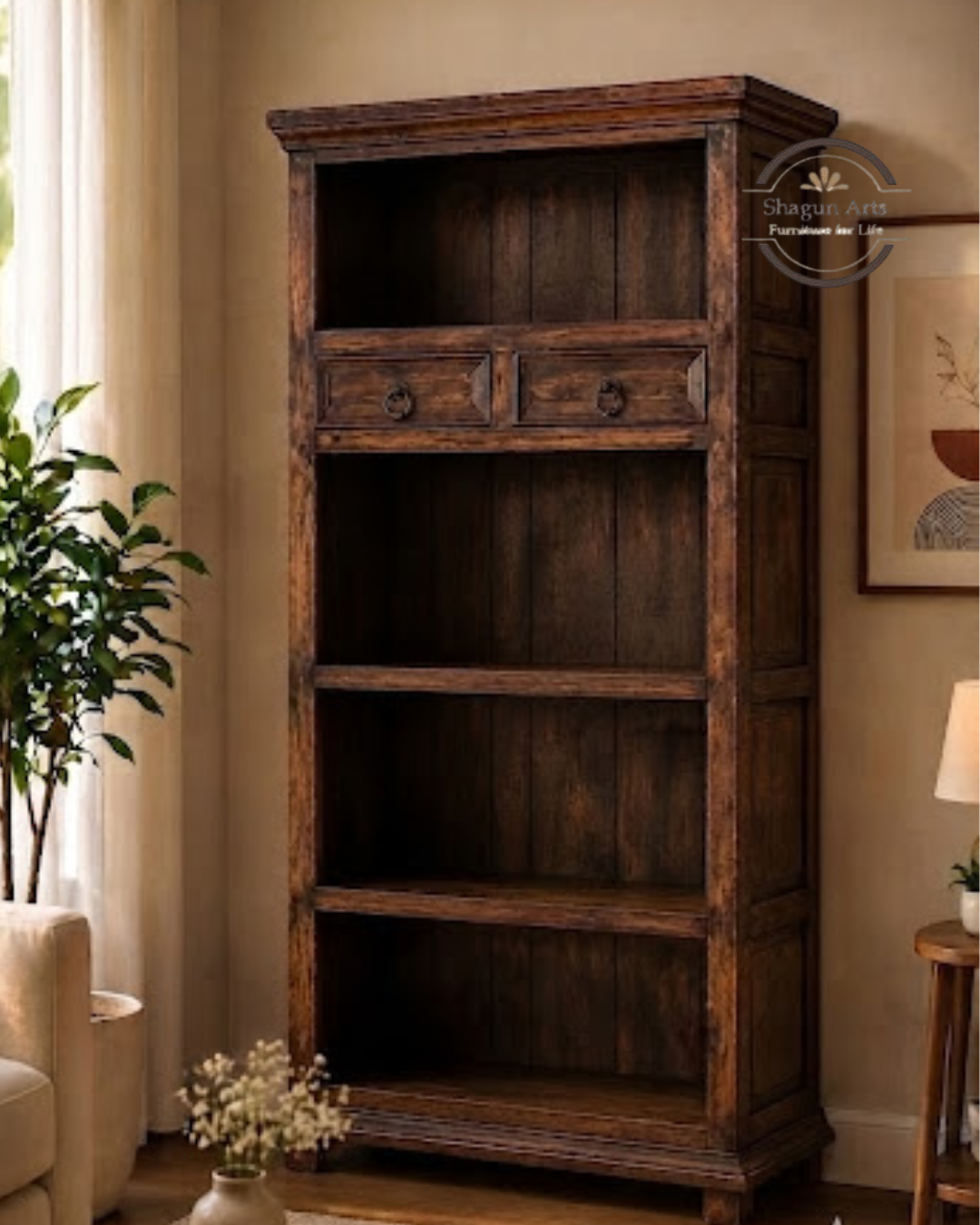 Anne Solid Sheesham Bookshelf with Drawer In Honey Oak Finish