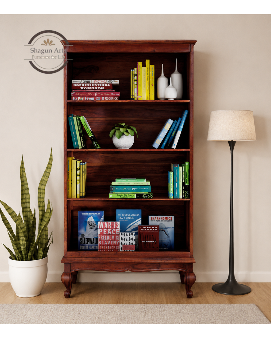 Portus Solid Sheesham Wood Book Shelf in Honey Oak Finish
