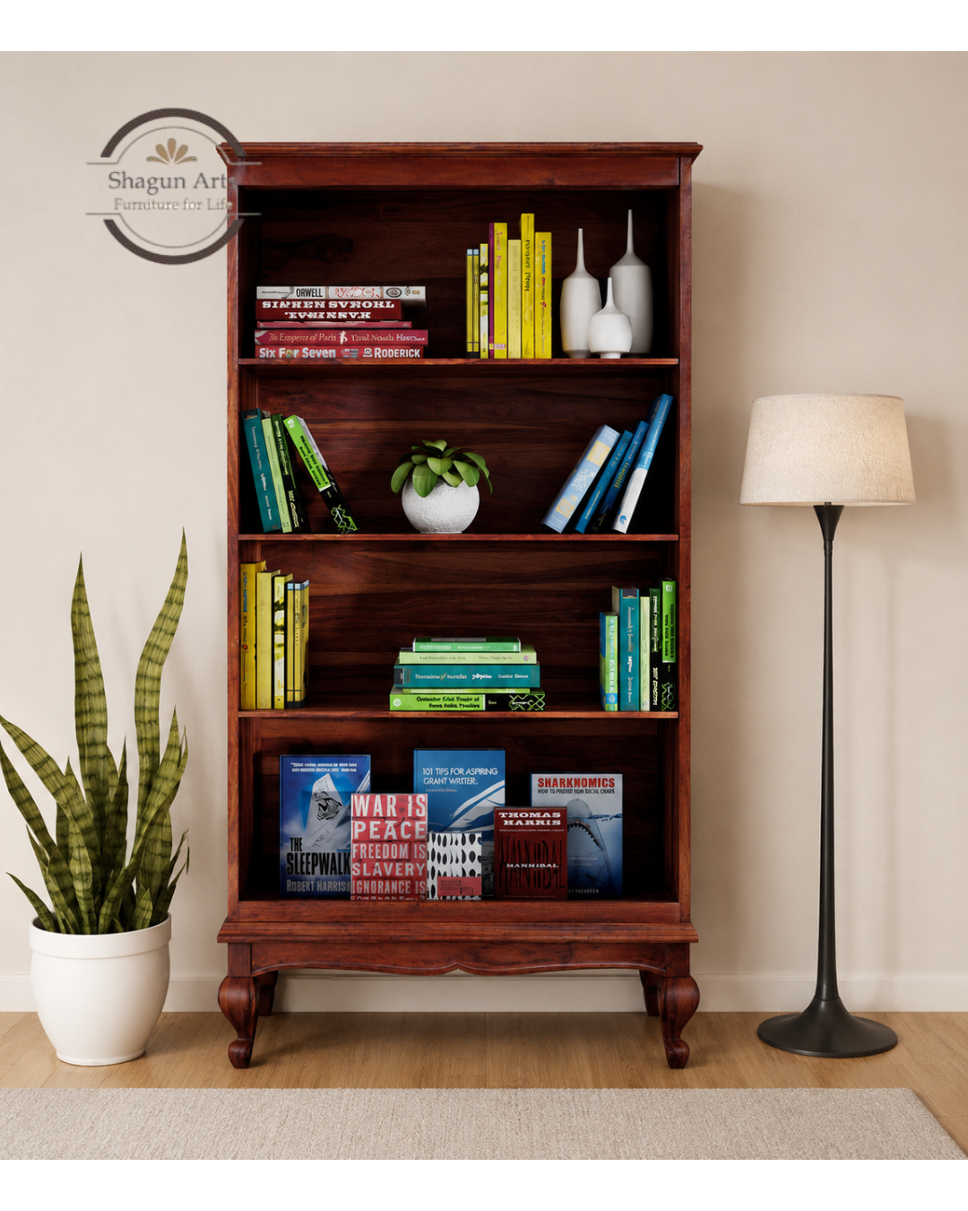 Portus Solid Sheesham Wood Book Shelf in Honey Oak Finish
