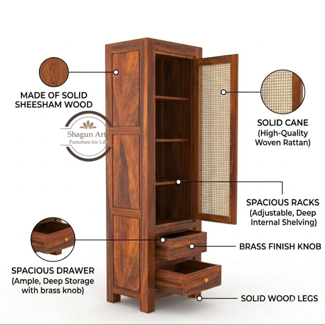Liora22Solid Wood Cane Door Storage Cabinet