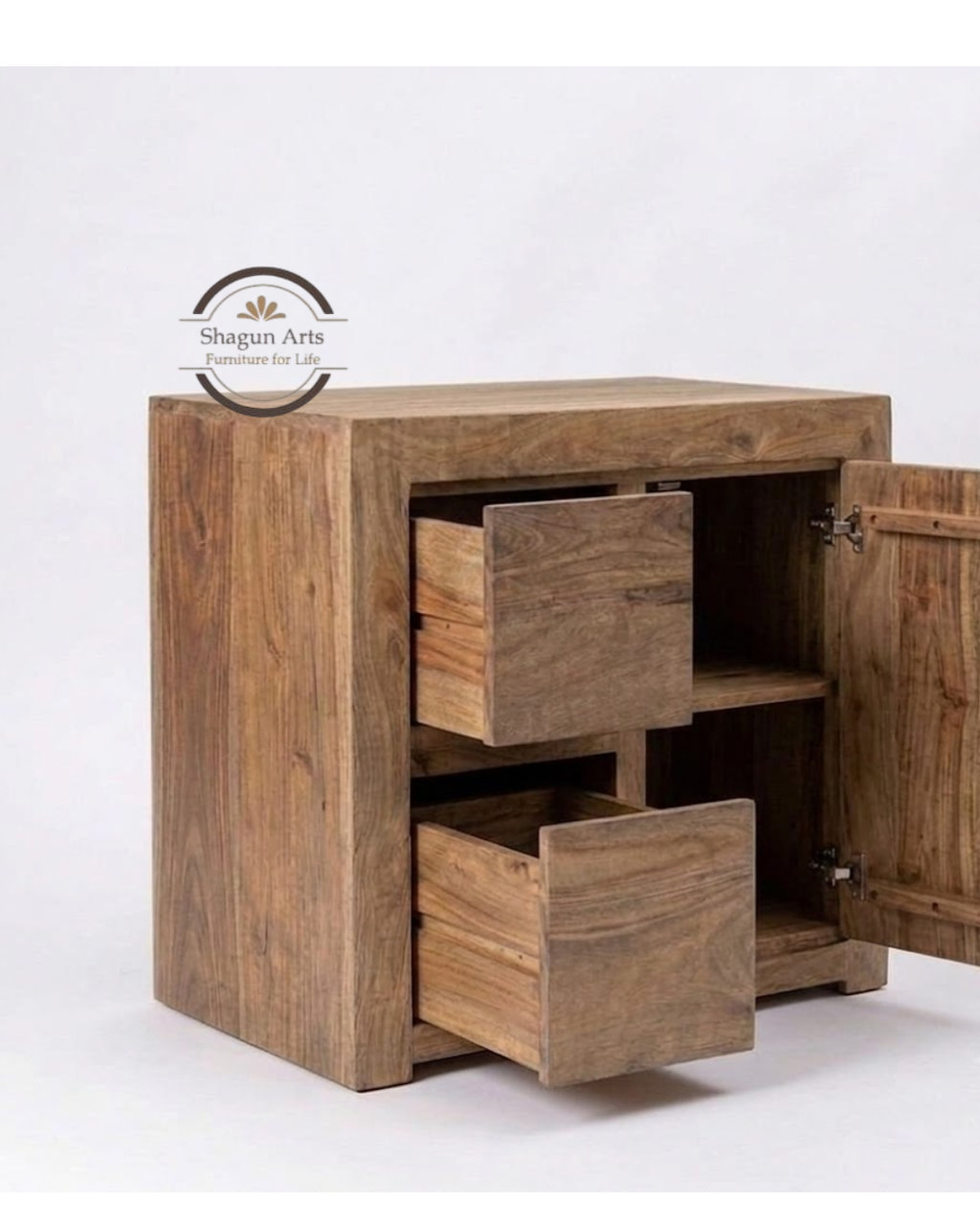 Tapan Solid Sheesham Wood Bedside Table with Spacious Drawer and Spacious Cabinet In Natural Brown Finish