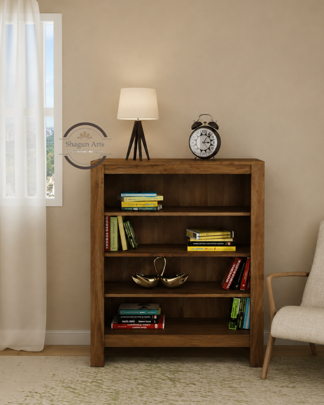 Greta Solid Sheesham  4-Tier BookshelfWood Book Shelf in Provincial Teak Finish