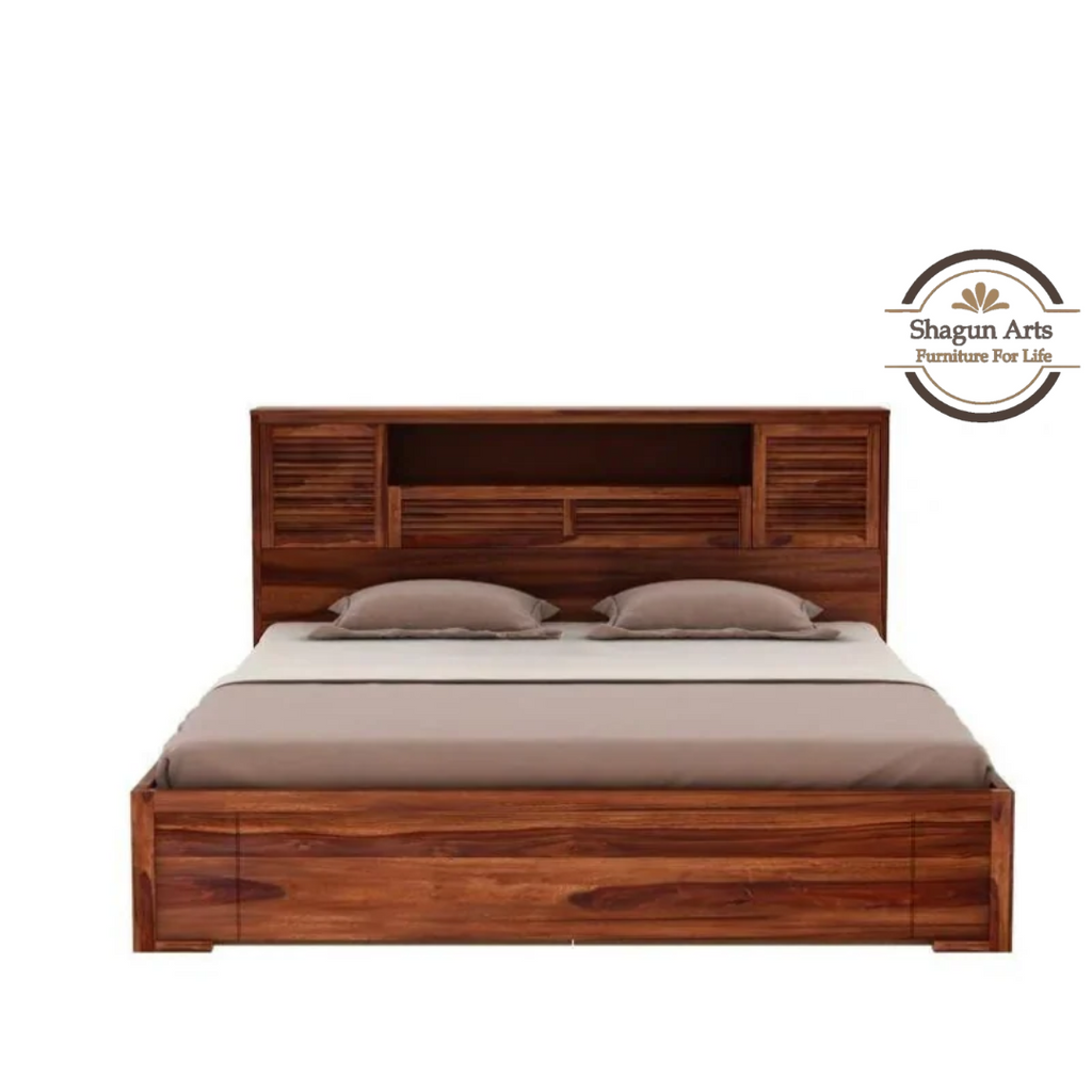 Maddox Solid Sheesham Wood King Size Bed in Walnut Finish