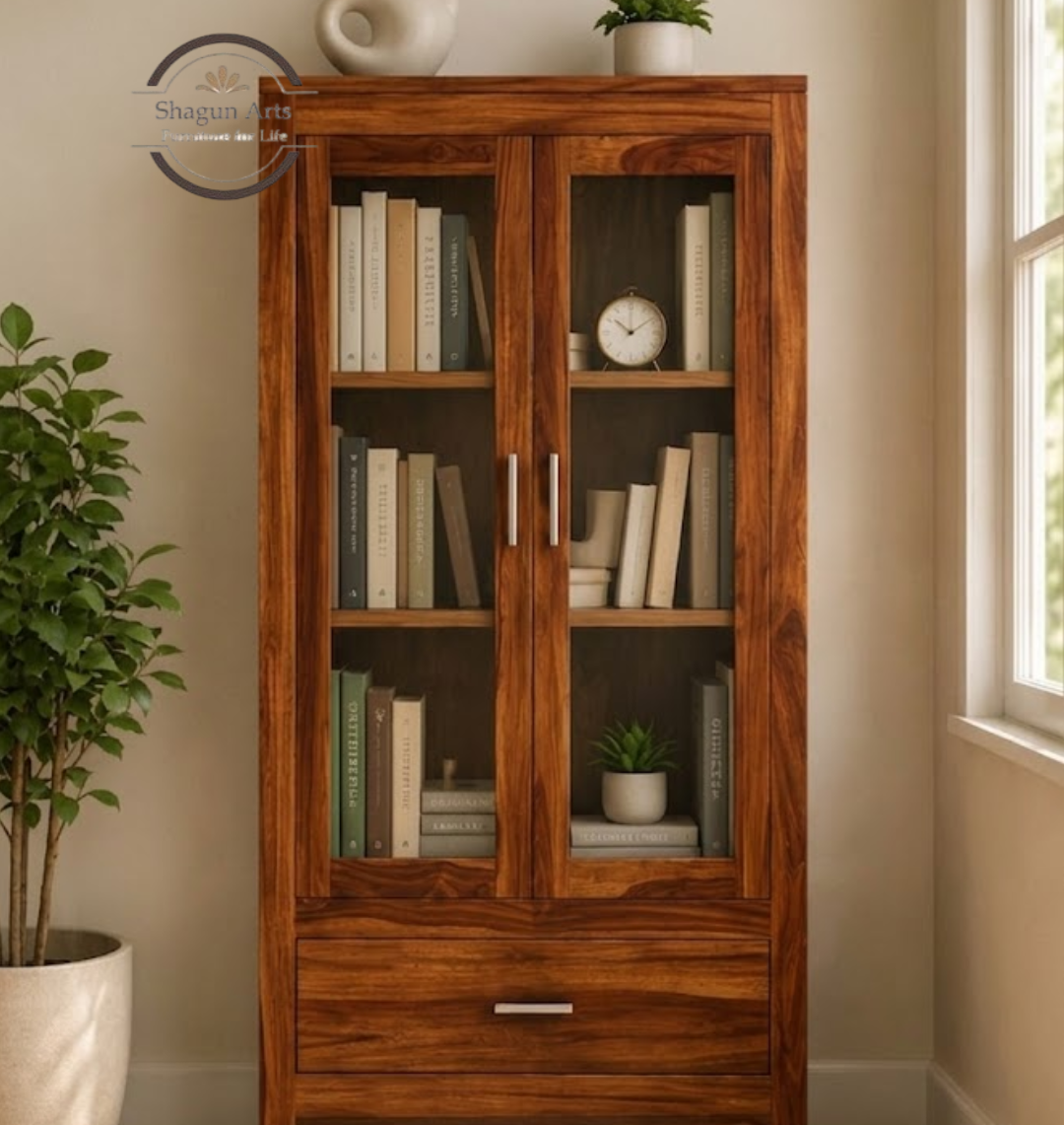 Briar Solid Wood Glass Door Display Cabinet