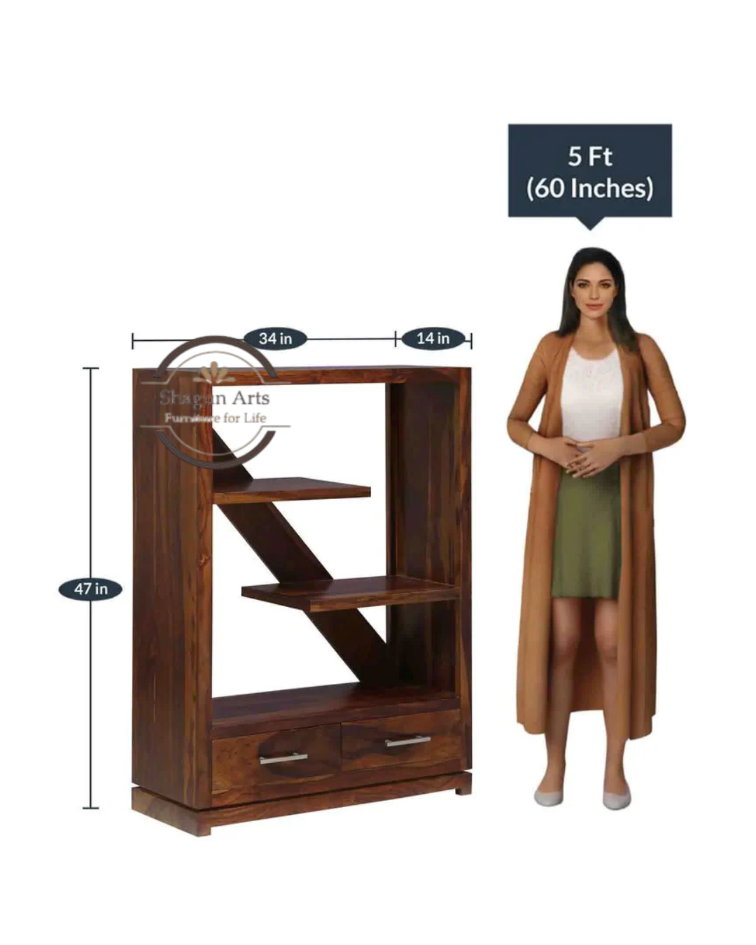 Pietro Solid Wood Book Shelf in Dual Tone Finish