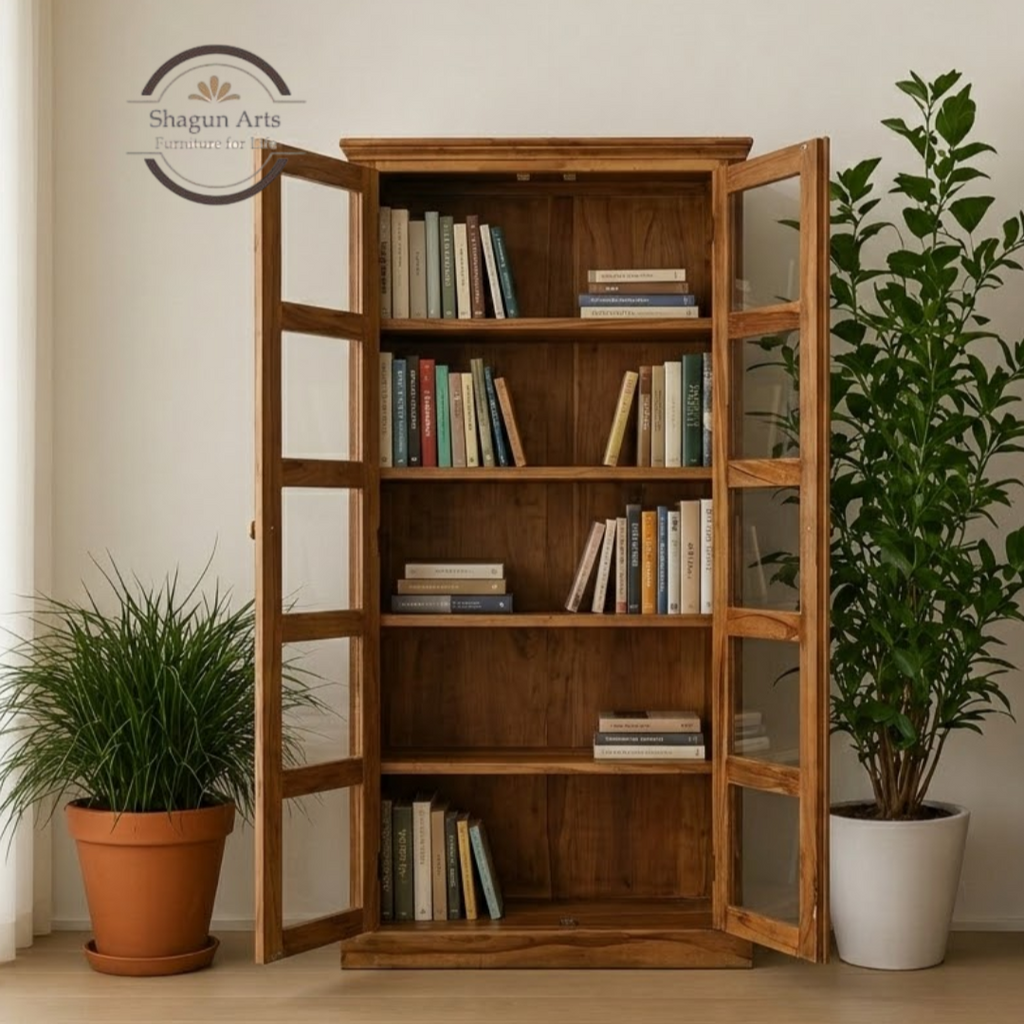 Carys Solid Sheesham Wood Glass Door Display Cabinet