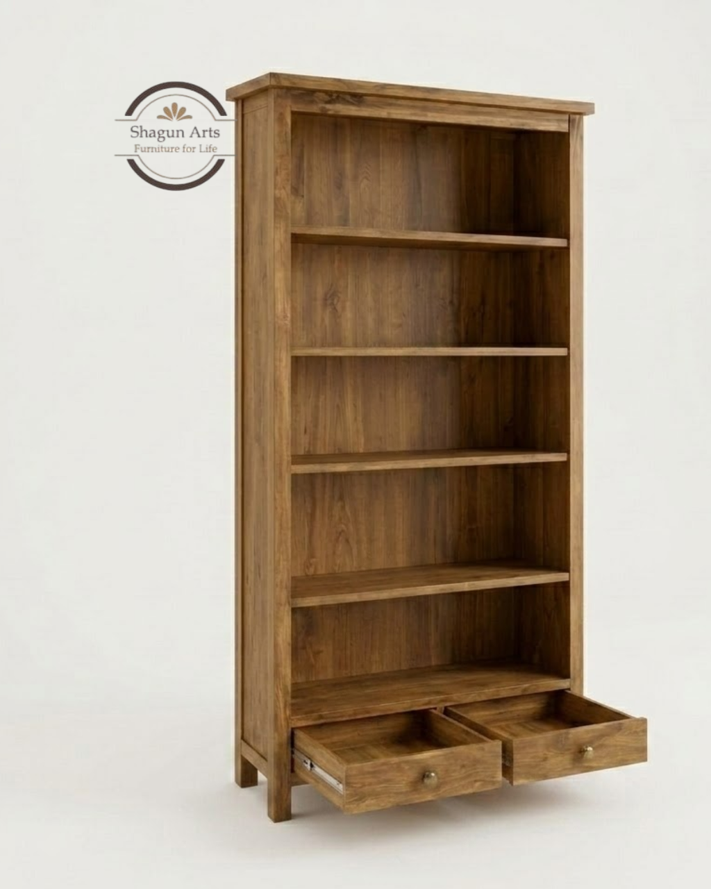 Avalon Solid Sheesham Wood Bookshelf In Natural Brown Finish