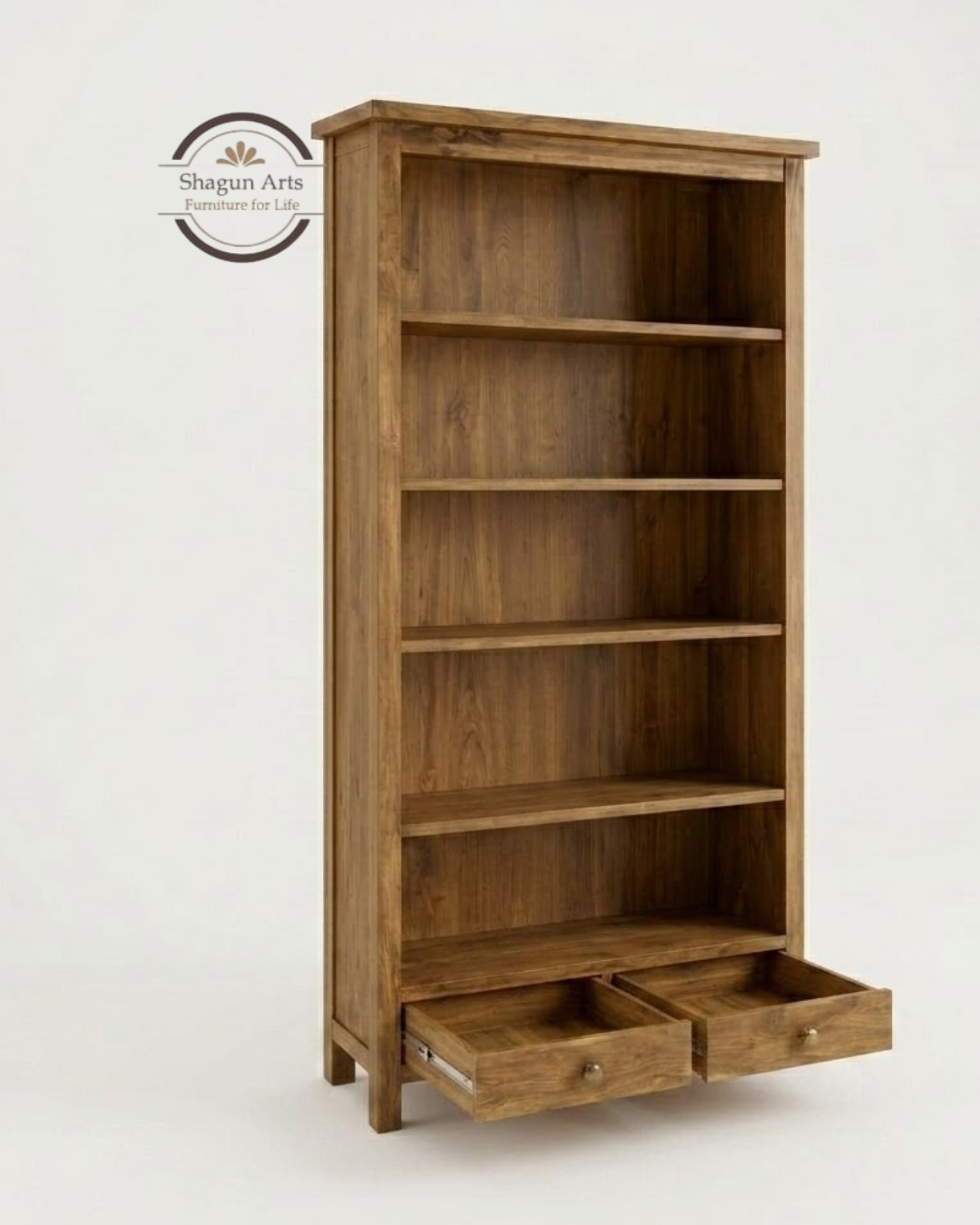 Avalon Solid Sheesham Wood Bookshelf In Natural Brown Finish