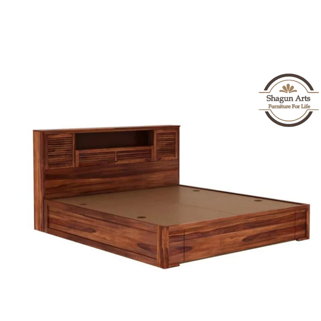 Maddox Solid Sheesham Wood King Size Bed in Walnut Finish